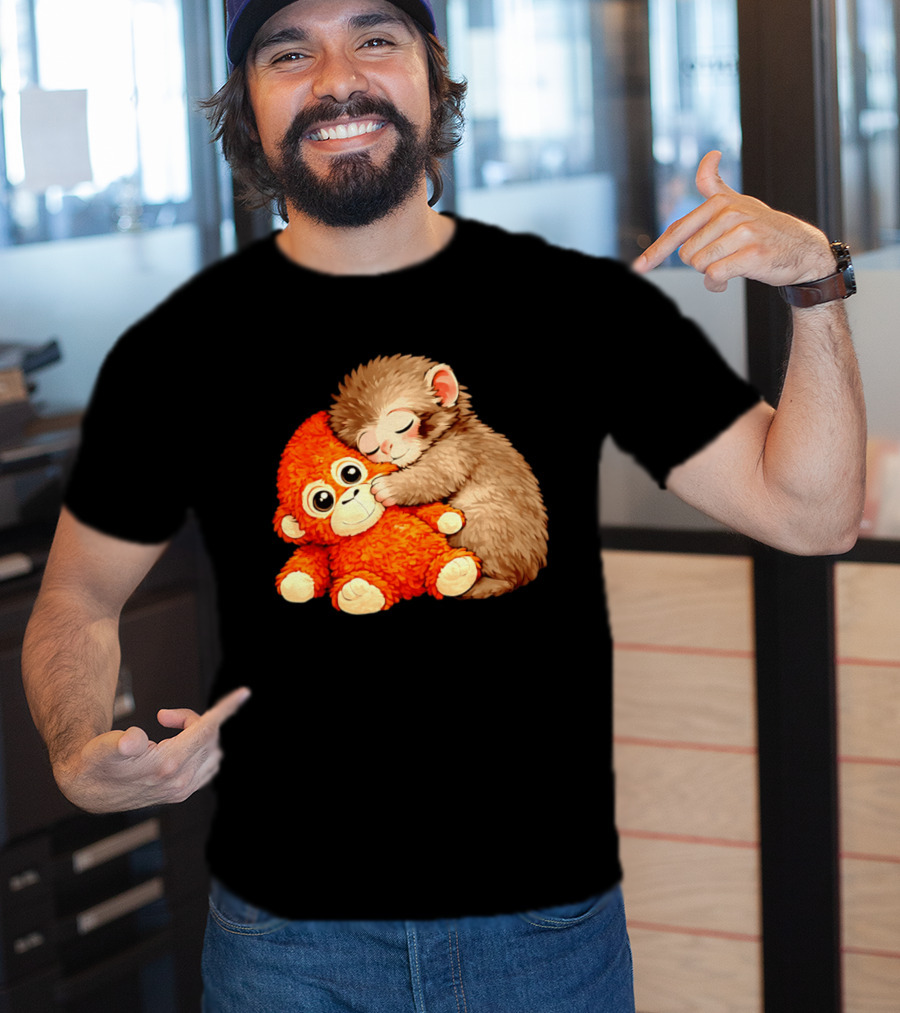 Punch The Monkey Brown Cub And Orange Plushy Cuddle T-Shirt