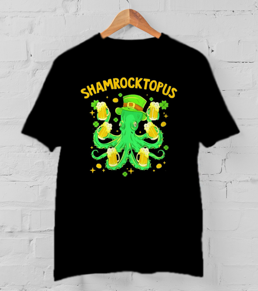 Shamrocktopus Octopus St Patrick's Day Beer Hat Shamrocks T-Shirt