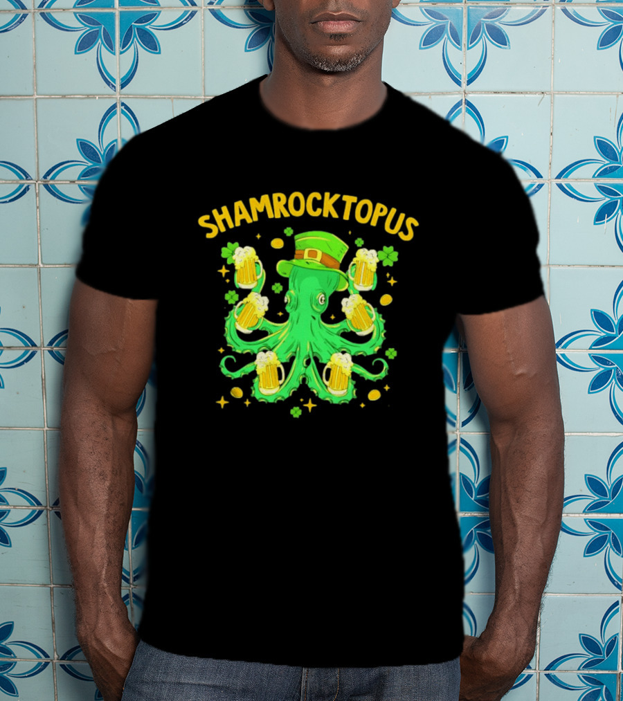 Shamrocktopus Octopus St Patrick's Day Beer Hat Shamrocks T-Shirt