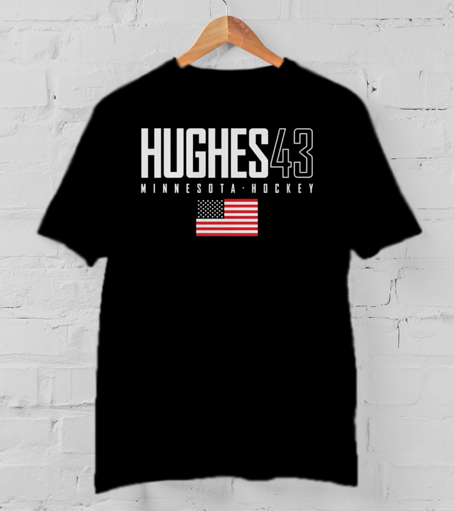 Hughes 43 Minnesota Hockey USA Flag T-Shirt
