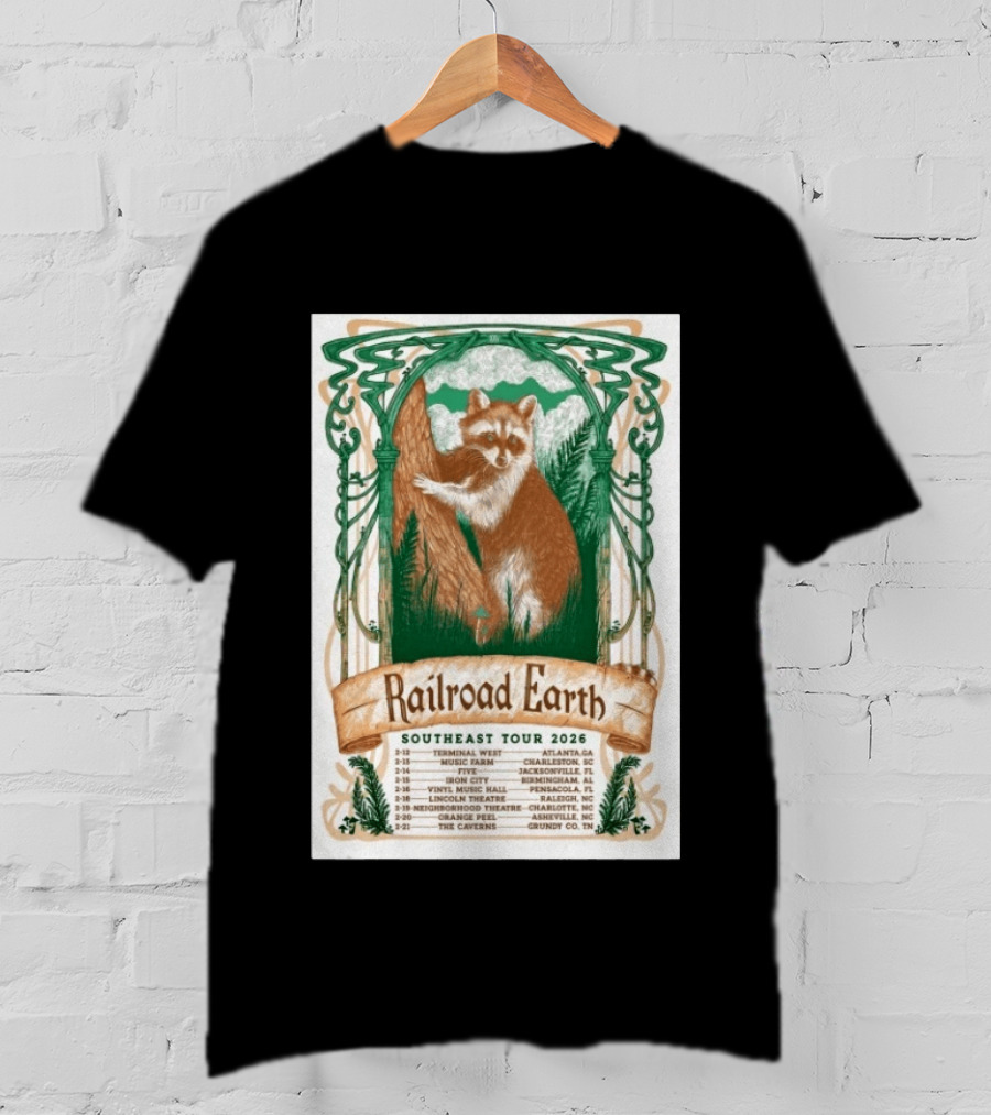 Railroad Earth Southeast Tour 2026 Dates And Locations With Raccoon Artistry T-Shirt