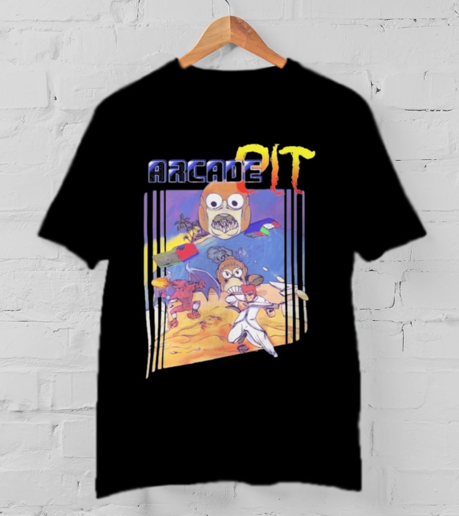 Arcade Pit Smight X Contra Characters And Cartoon Face Beach Scene T-Shirt