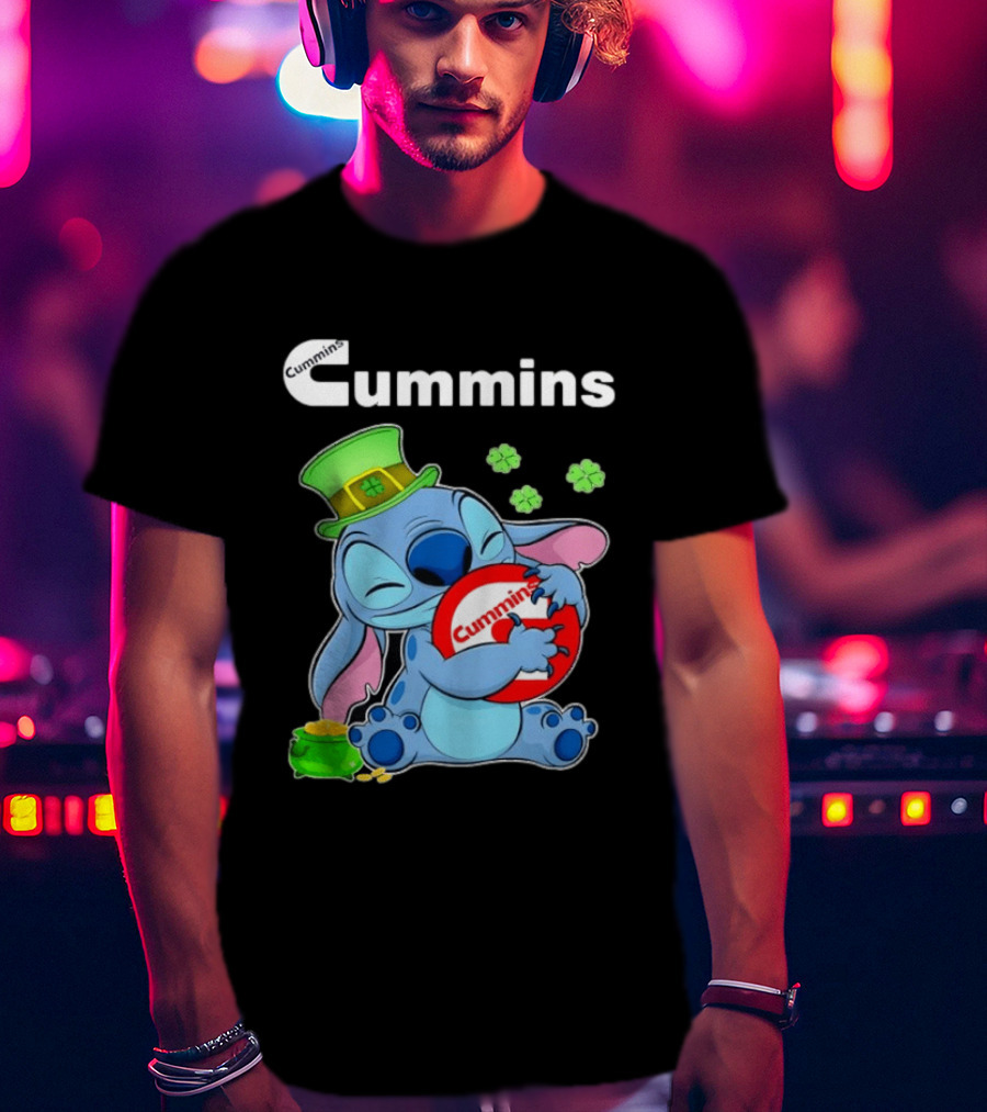 Cummins Stitch St Patricks Day Green Hat Shamrocks Hugging Coin Пот Gold T-Shirt