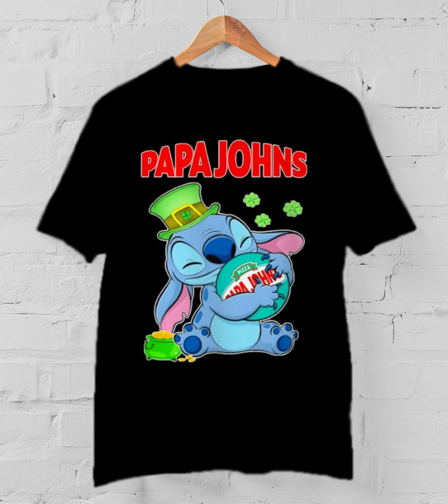 Papa Johns Stitch Pizza St Patricks Day Hug Clover T-Shirt