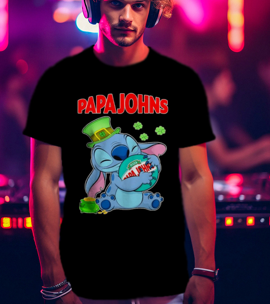 Papa Johns Stitch Pizza St Patricks Day Hug Clover T-Shirt