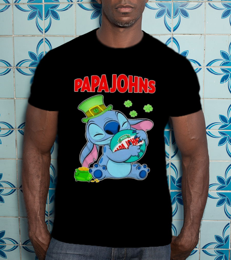 Papa Johns Stitch Pizza St Patricks Day Hug Clover T-Shirt