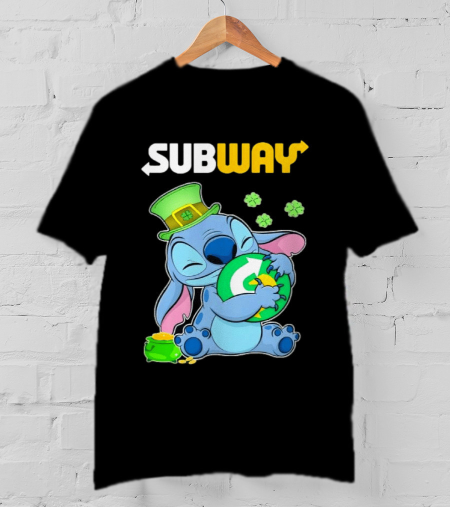 Subway St Patrick's Day Stitch Hugging Clover Coin T-Shirt