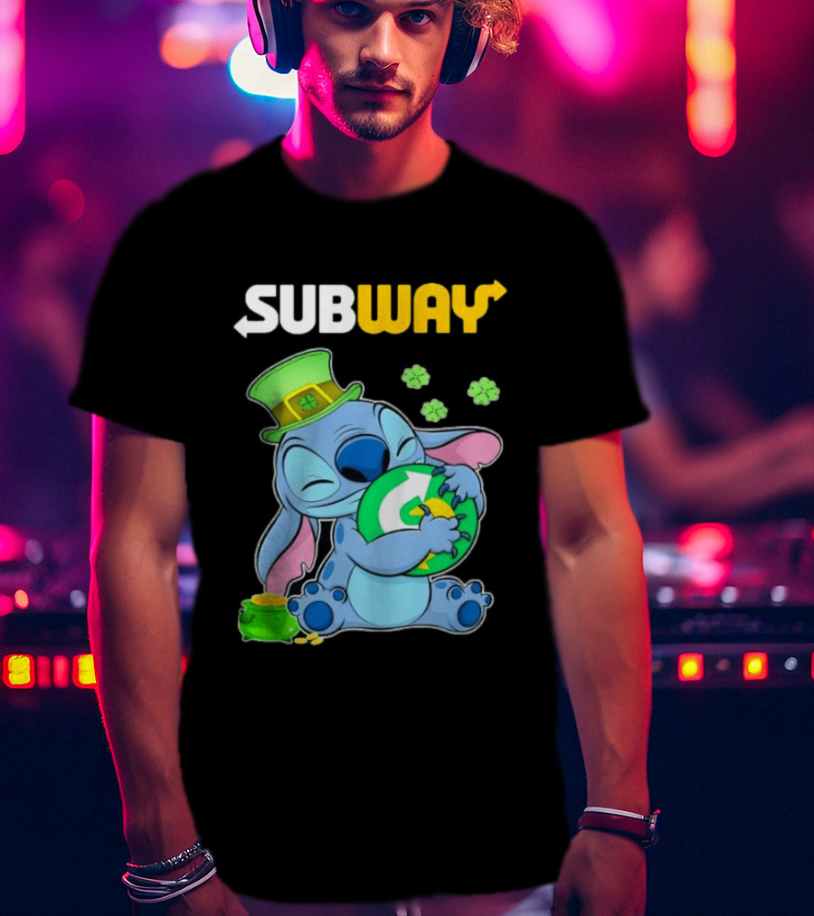 Subway St Patrick's Day Stitch Hugging Clover Coin T-Shirt