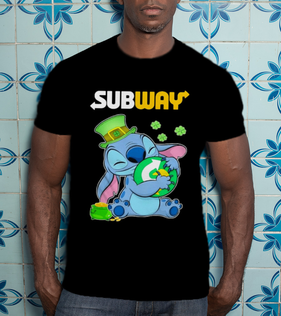 Subway St Patrick's Day Stitch Hugging Clover Coin T-Shirt
