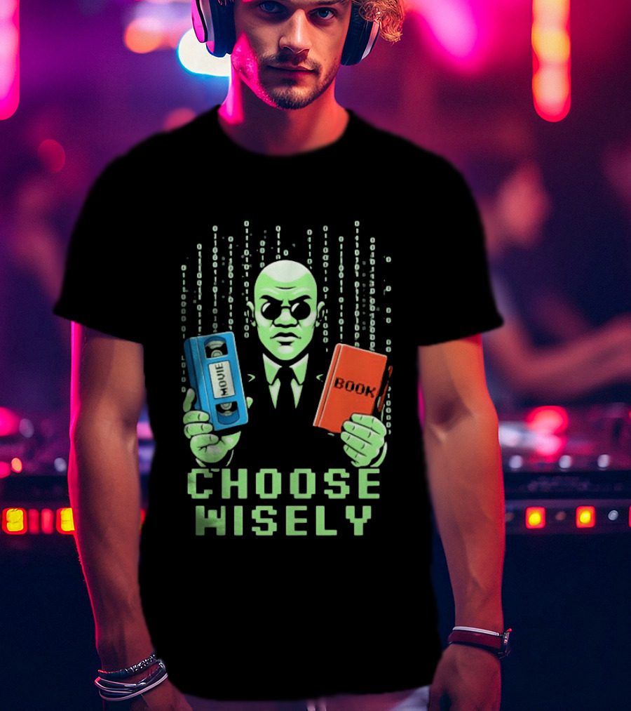 Matrix Choose Wisely Movie VHS Or Book Decision T-Shirt