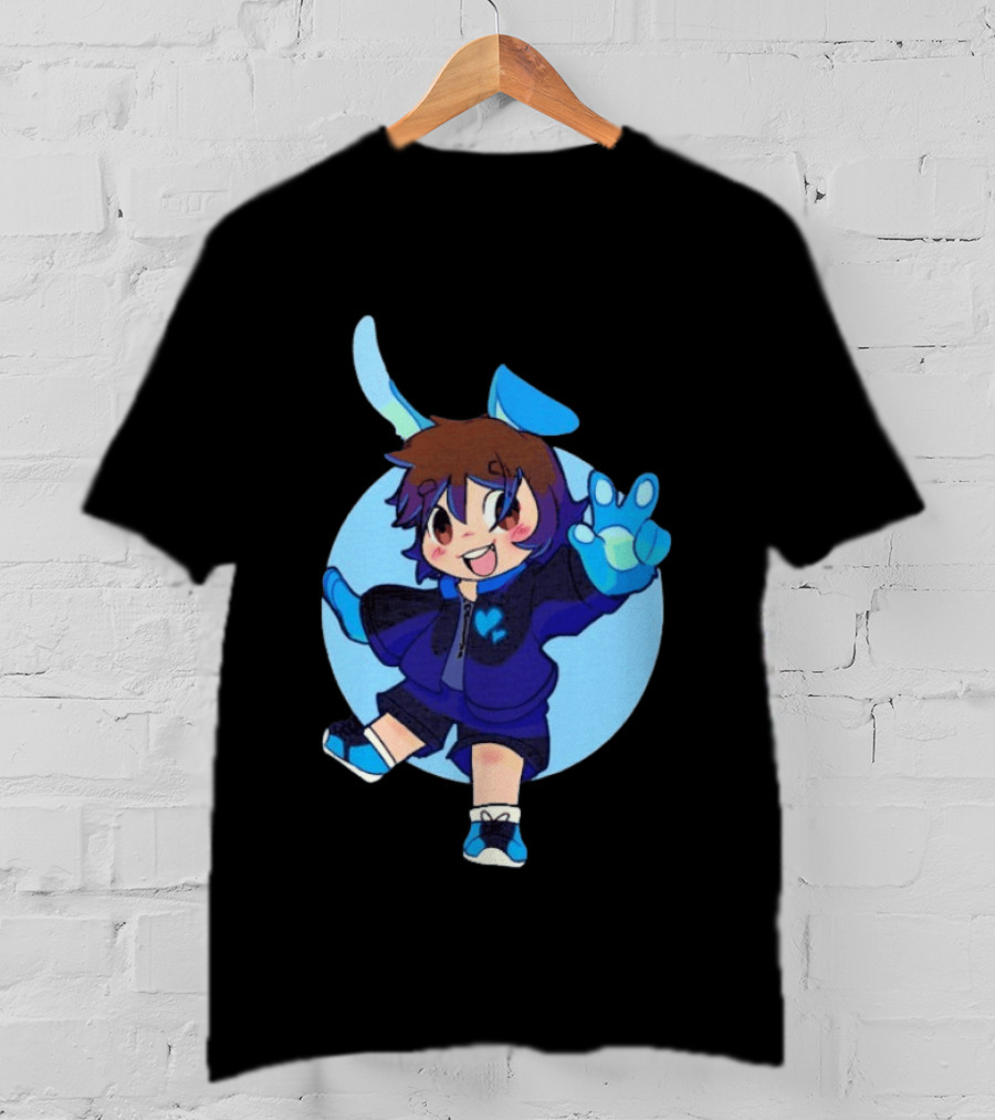 The8BitDrummer Bunny Blue Heart Cartoon Character With Bunny Ears And Sneakers T-Shirt