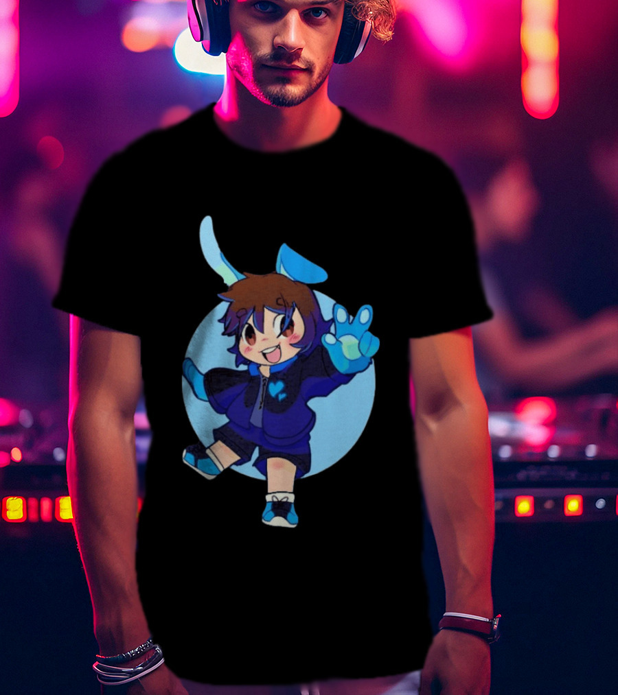 The8BitDrummer Bunny Blue Heart Cartoon Character With Bunny Ears And Sneakers T-Shirt
