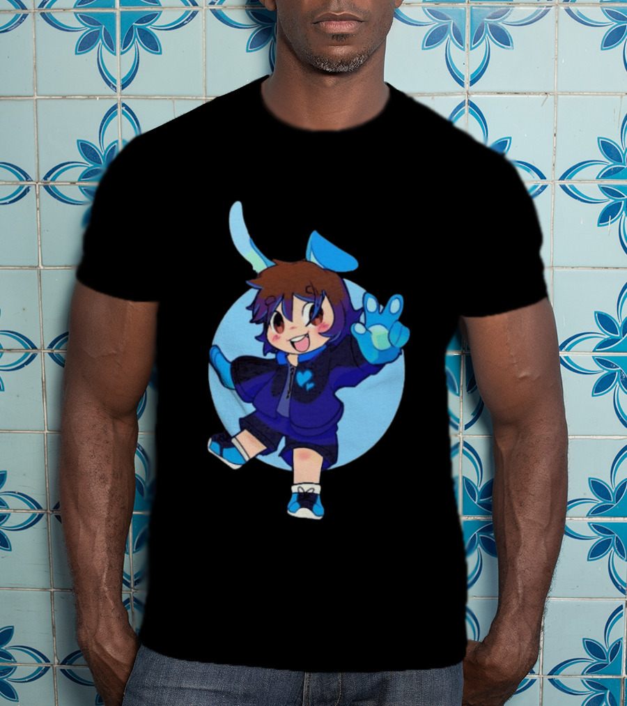 The8BitDrummer Bunny Blue Heart Cartoon Character With Bunny Ears And Sneakers T-Shirt