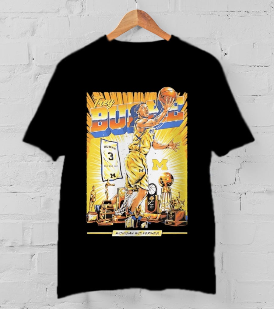Trey Burke Michigan Wolverines Basketball Comic Style 3 M Jersey Trophy Collection T-Shirt