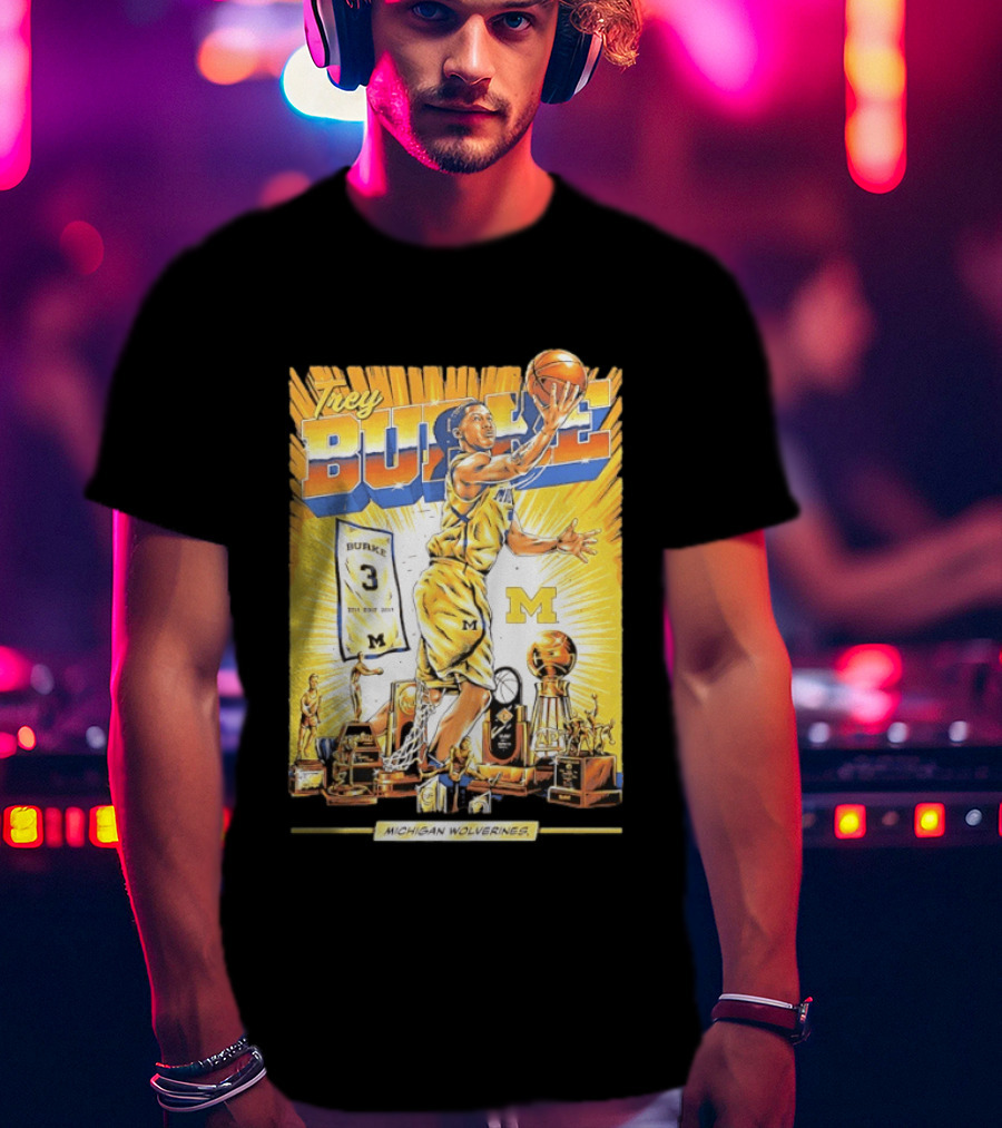 Trey Burke Michigan Wolverines Basketball Comic Style 3 M Jersey Trophy Collection T-Shirt