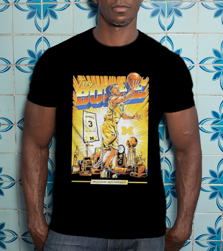 Trey Burke Michigan Wolverines Basketball Comic Style 3 M Jersey Trophy Collection T-Shirt