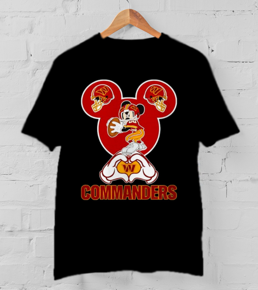 Washington Commanders Mickey Mouse Football Love Heart Hands T-Shirt