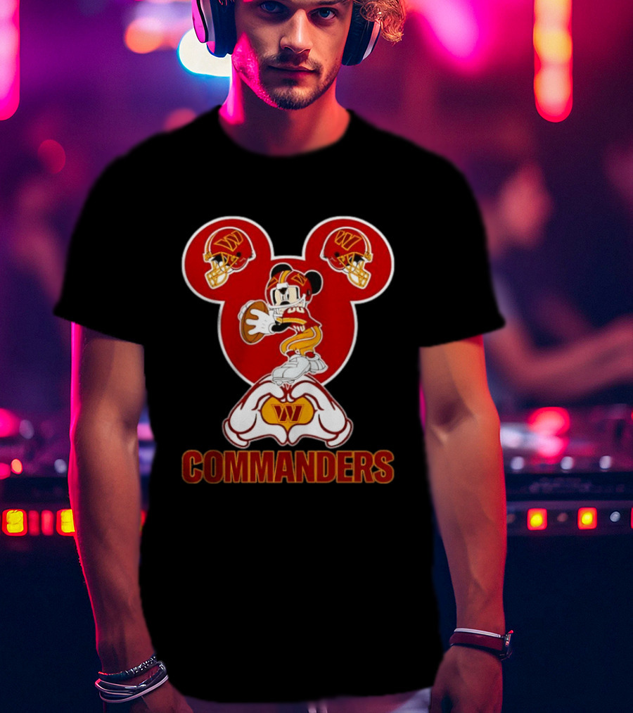 Washington Commanders Mickey Mouse Football Love Heart Hands T-Shirt
