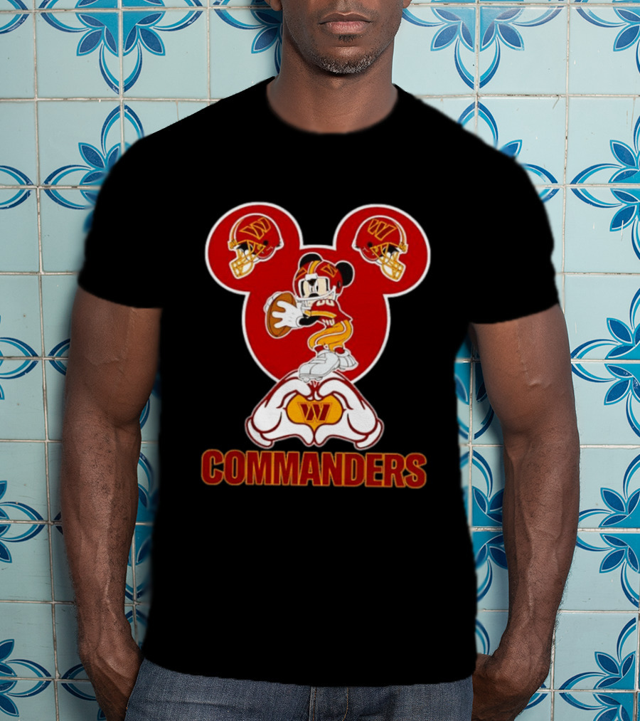Washington Commanders Mickey Mouse Football Love Heart Hands T-Shirt