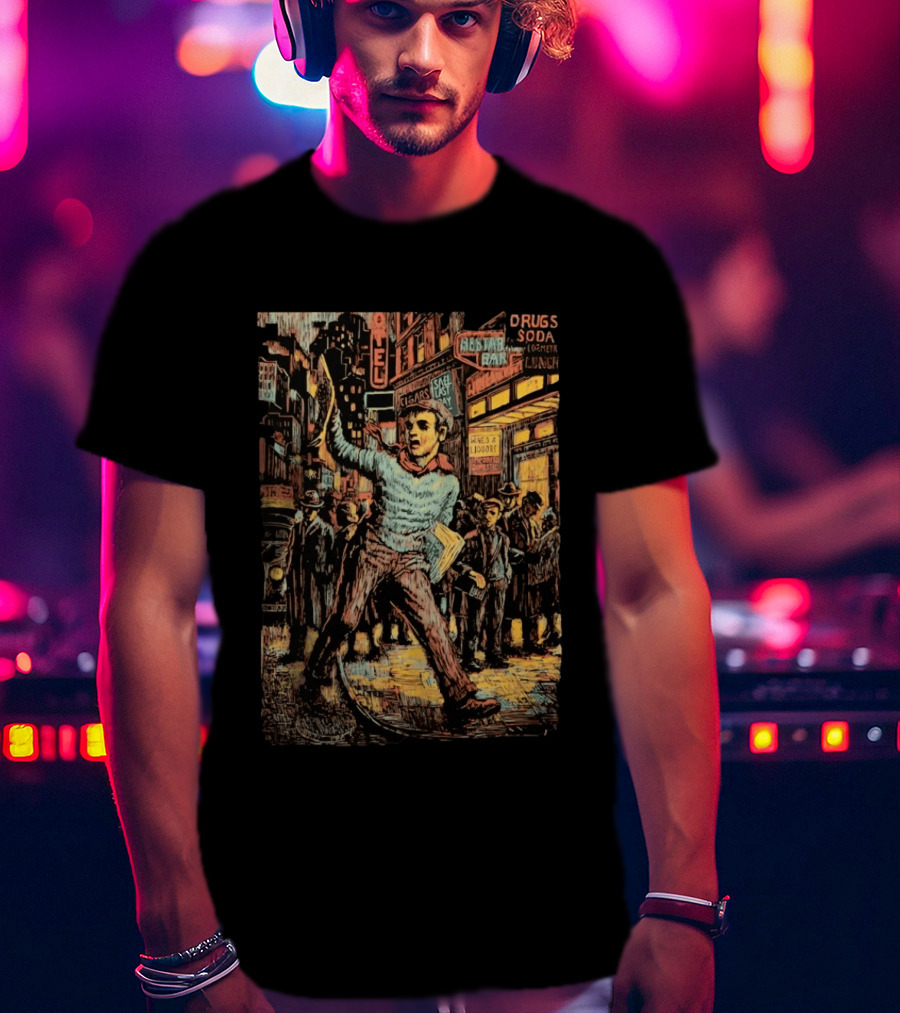 Wuxtry Extra Newsboy Vintage Cityscape Retro Advertisement T-Shirt