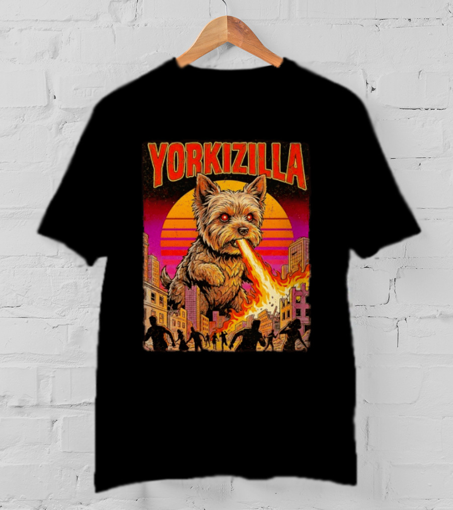 Yorkizilla Giant Yorkshire Terrier Monster Movie City Attack Scene T-Shirt