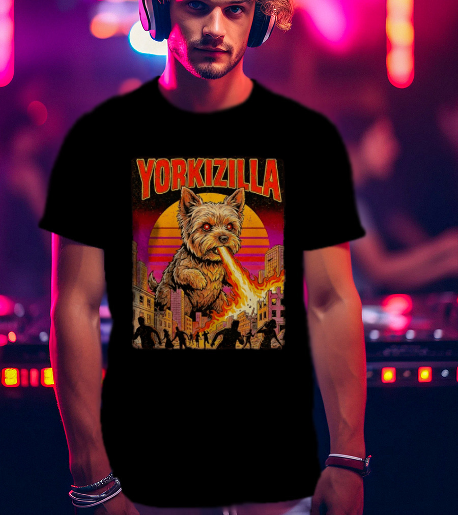 Yorkizilla Giant Yorkshire Terrier Monster Movie City Attack Scene T-Shirt