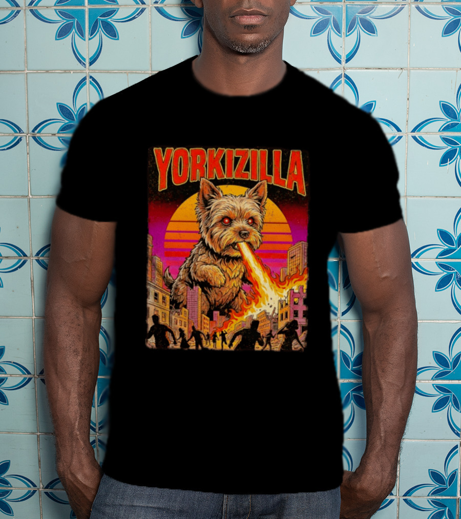 Yorkizilla Giant Yorkshire Terrier Monster Movie City Attack Scene T-Shirt