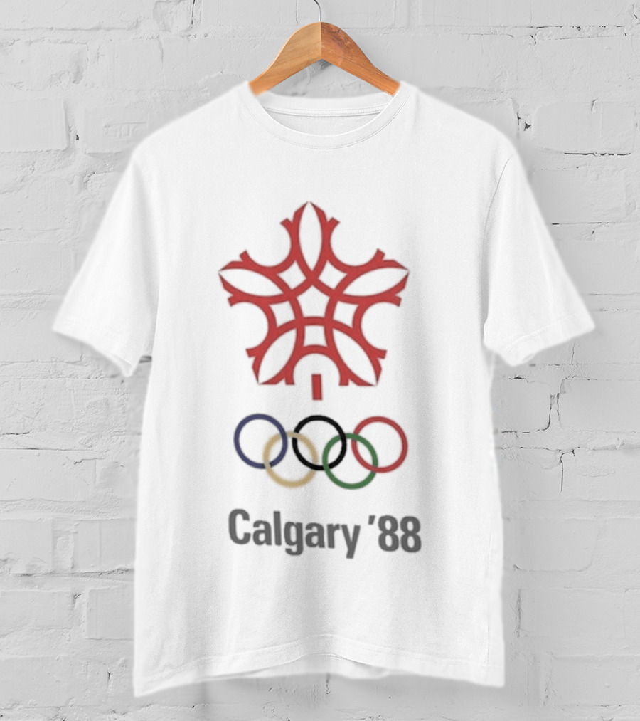 1988 Calgary Winter Olympics Emblem With Olympic Rings T-Shirt