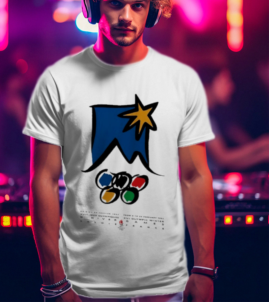 1992 Albertville Winter Olympics Star Emblem And Rings T-Shirt