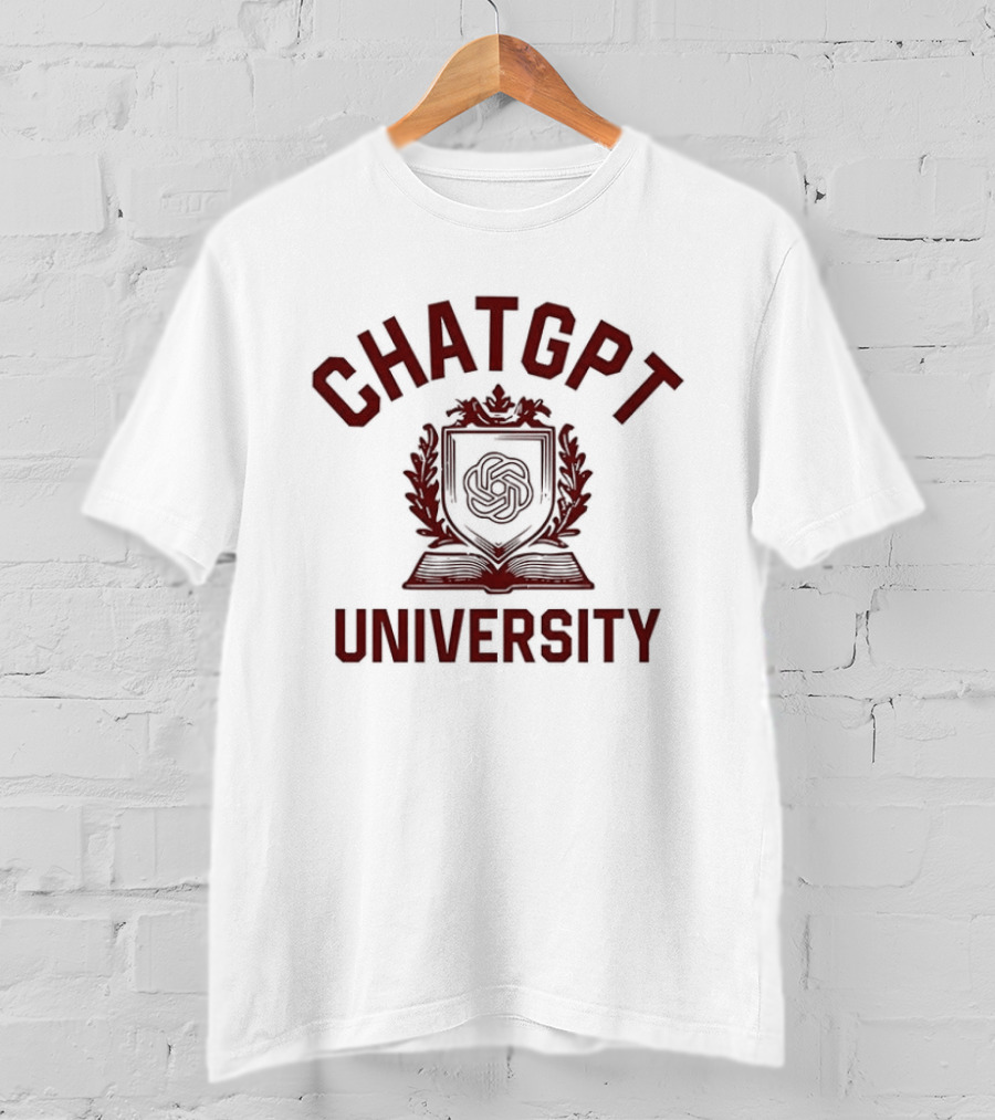 ChatGPT University Crest Emblem Satire T-Shirt