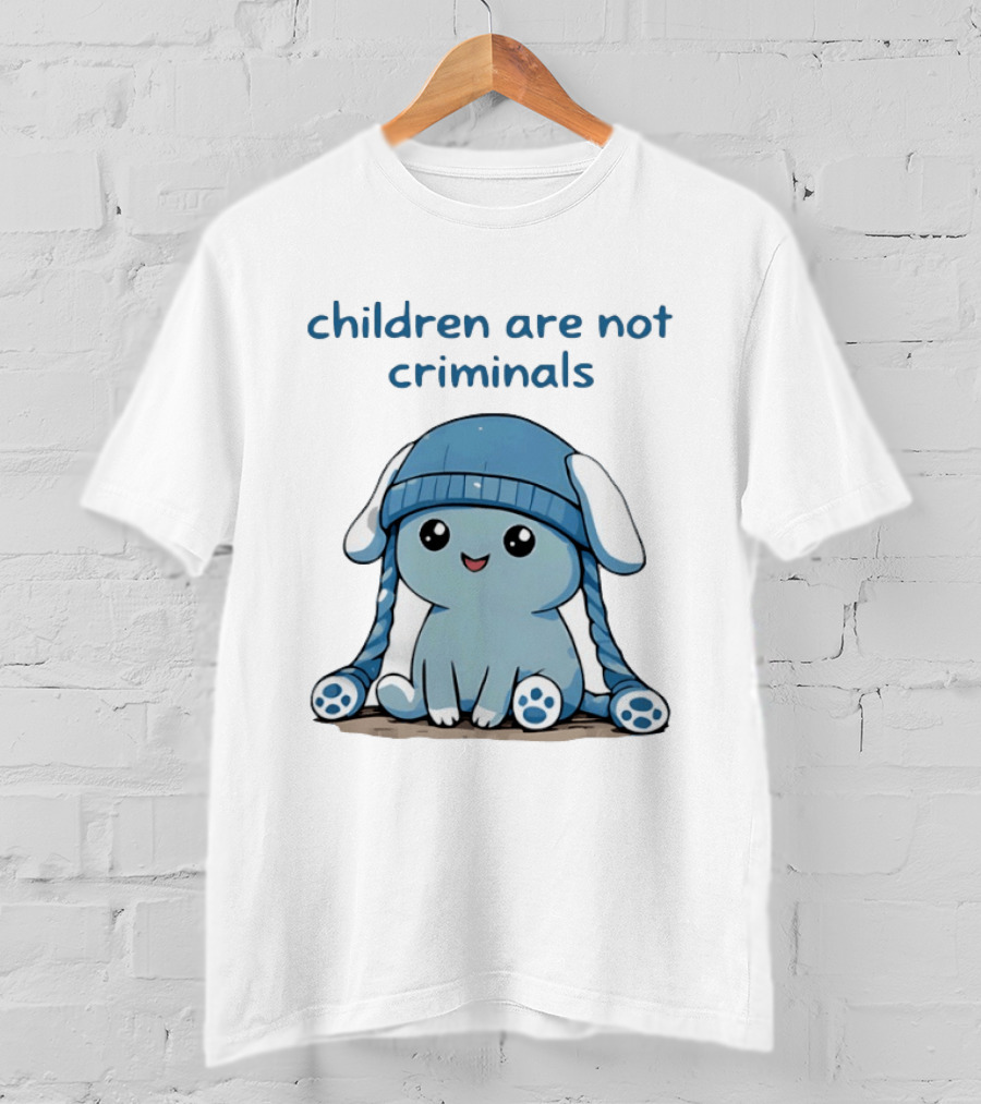 Children Are Not Criminals Cute Blue Bunny With Hat T-Shirt