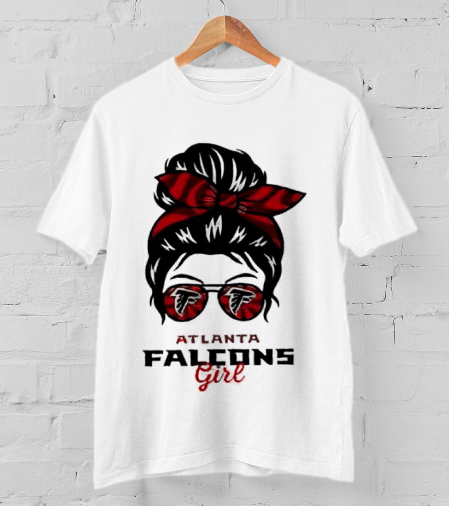 Atlanta Falcons Girl Messy Bun 2026 Bow Sunglasses T-Shirt
