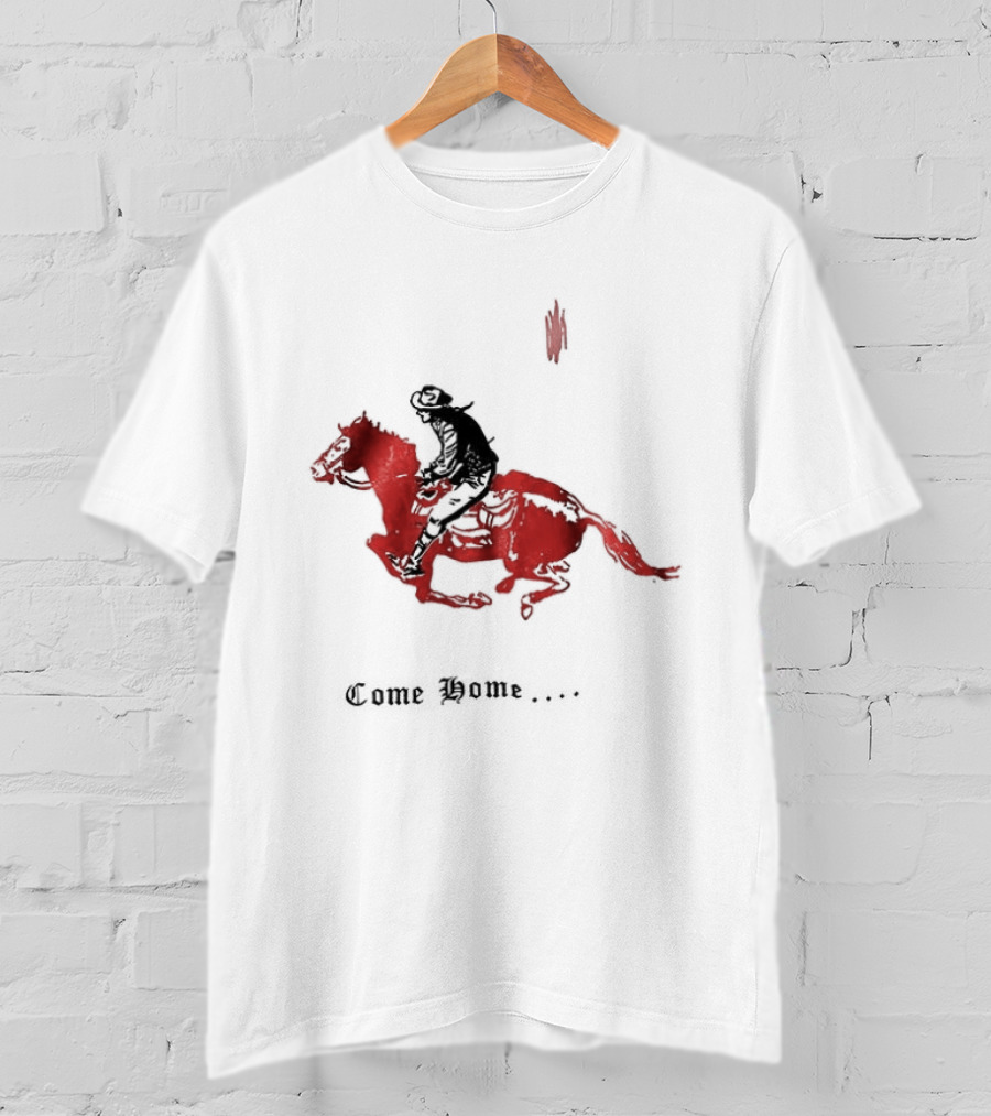 Come Home Cowboy Riding On Red Horse In Moonlit Night T-Shirt