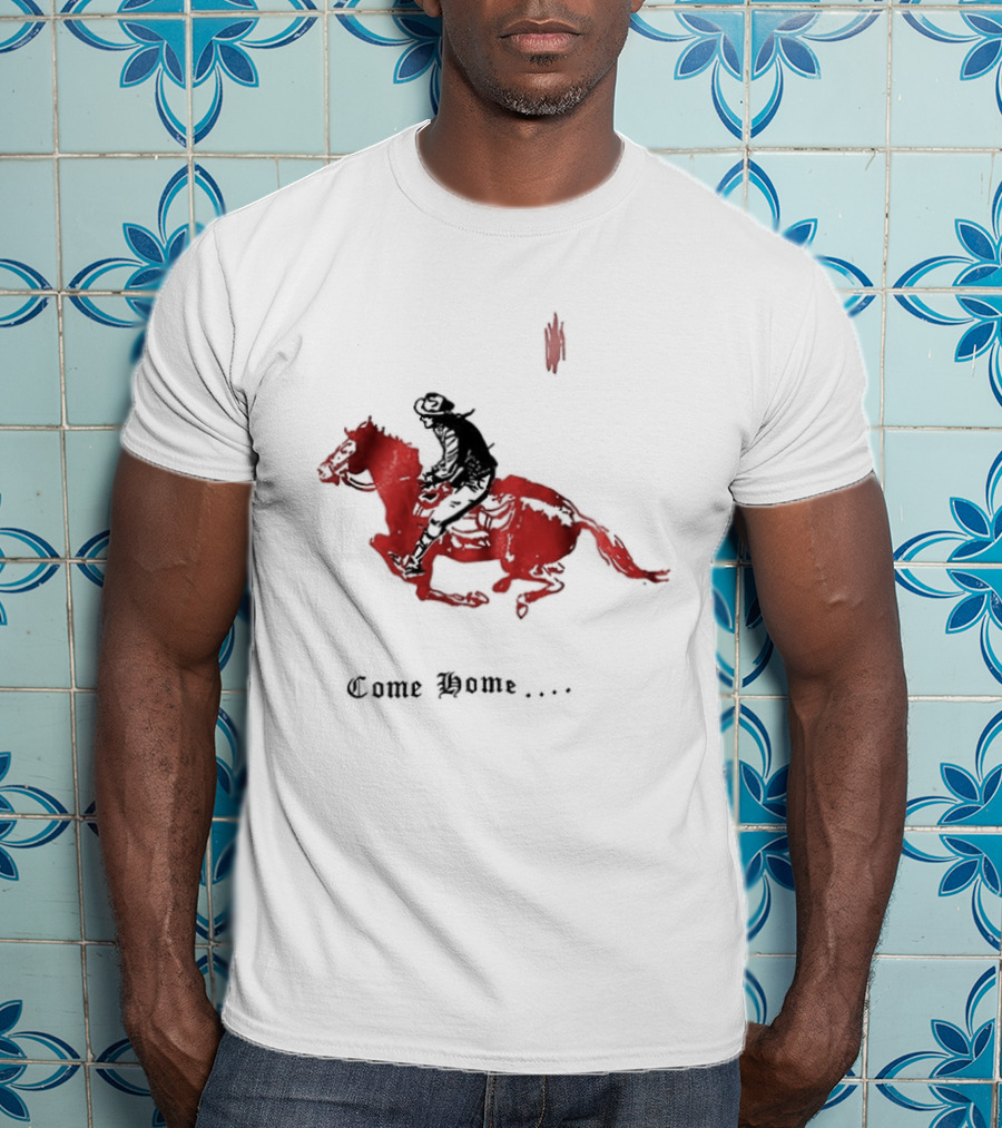 Come Home Cowboy Riding On Red Horse In Moonlit Night T-Shirt