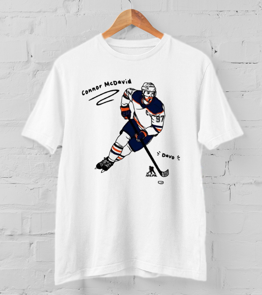 Connor McDavid Edmonton Oilers Hockey Davo Cartoon NHL Player Sketch T-Shirt