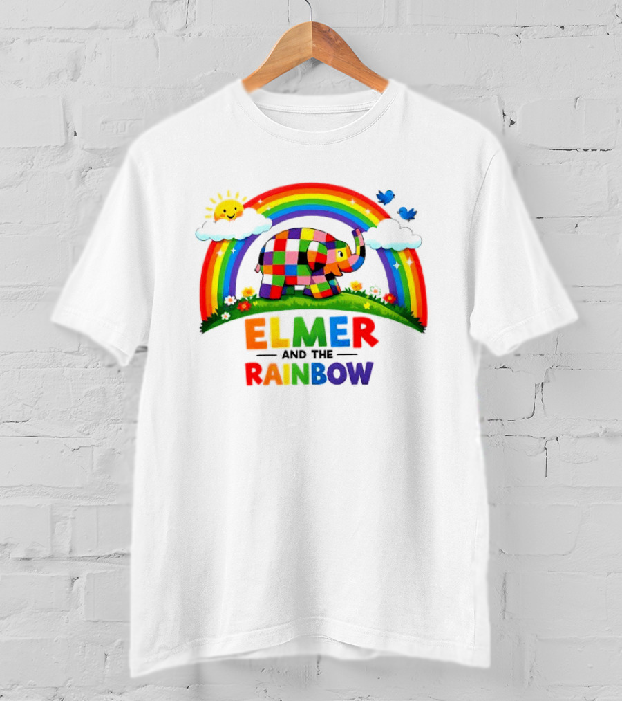 Elmer And The Rainbow Colorful Elephant With Sun And Birds T-Shirt