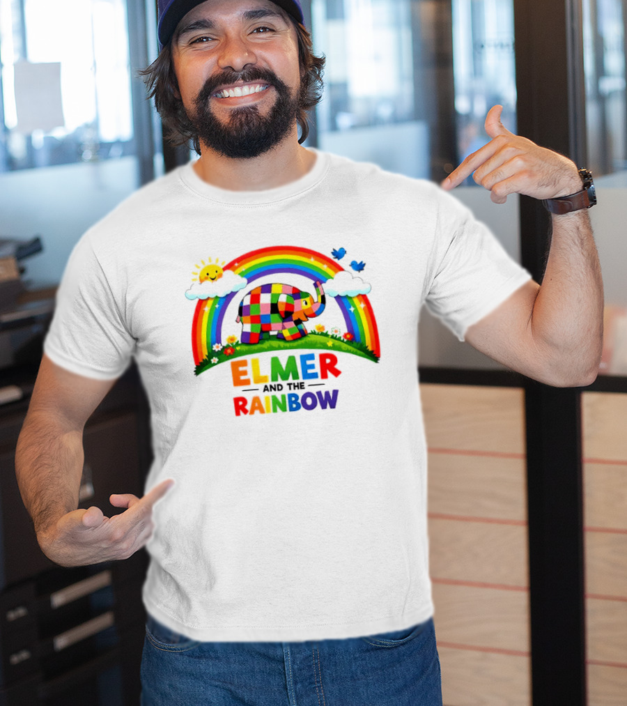 Elmer And The Rainbow Colorful Elephant With Sun And Birds T-Shirt