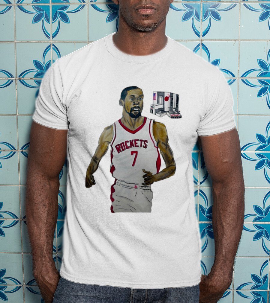 Houston Rockets 7 KD Illustration With Space Shuttle T-Shirt