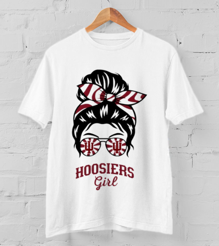 Indiana Hoosiers Girl Messy Bun Sunglasses T-Shirt
