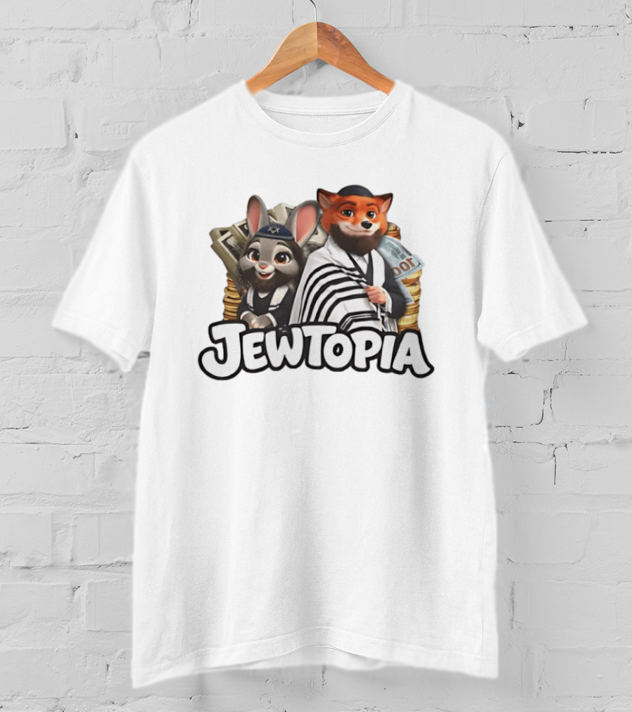 Jewtopia Jewish Zoo Topia Rabbits Fox Characters With Money T-Shirt