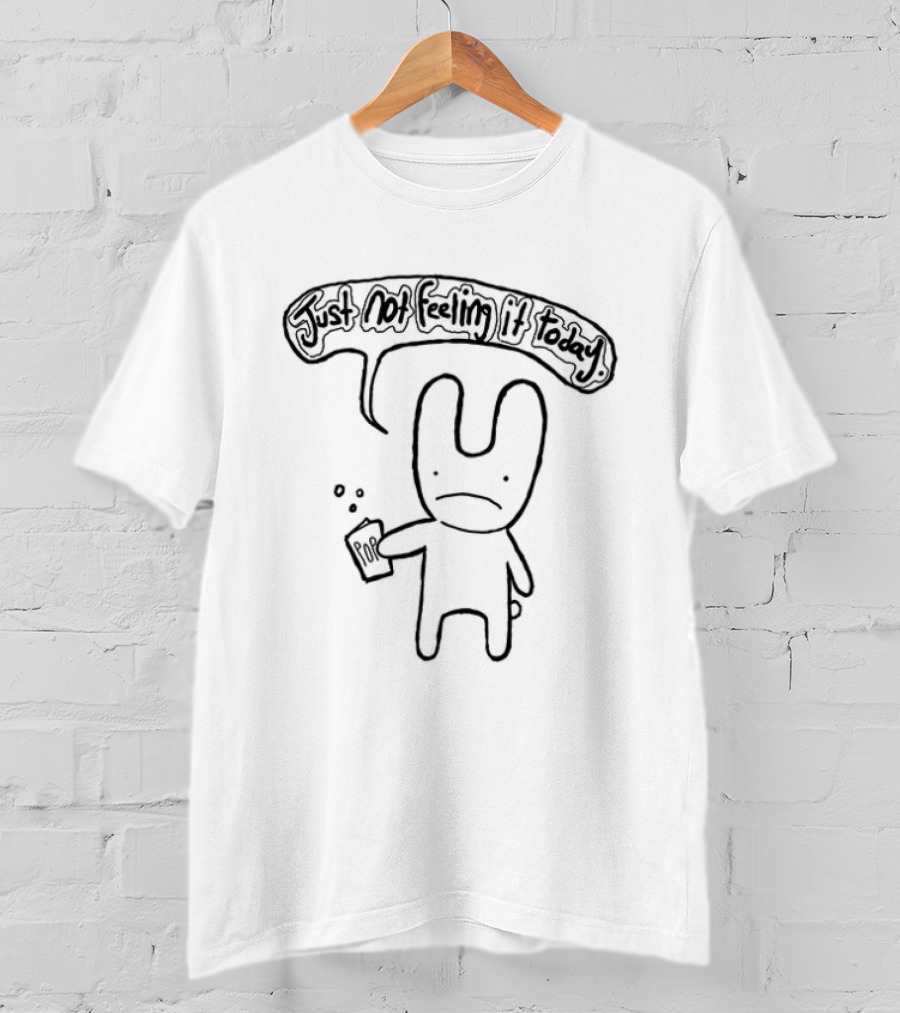 Sad Bunny Cartoon Just Not Feeling It Today Mood With Coffee Drink T-Shirt