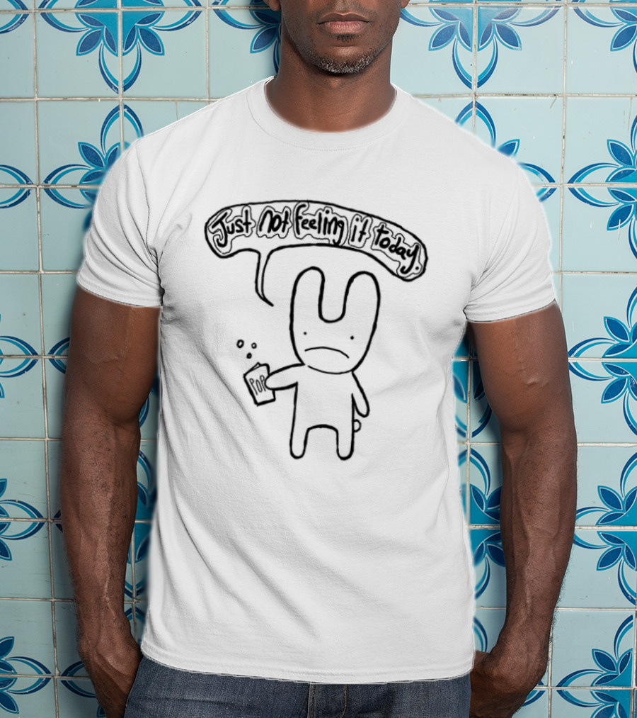 Sad Bunny Cartoon Just Not Feeling It Today Mood With Coffee Drink T-Shirt