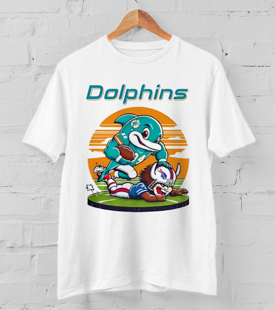 Miami Dolphins Vs Buffalo Bills Rivalry Cartoon Game Day Showdown T-Shirt
