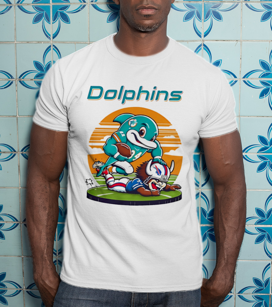 Miami Dolphins Vs Buffalo Bills Rivalry Cartoon Game Day Showdown T-Shirt