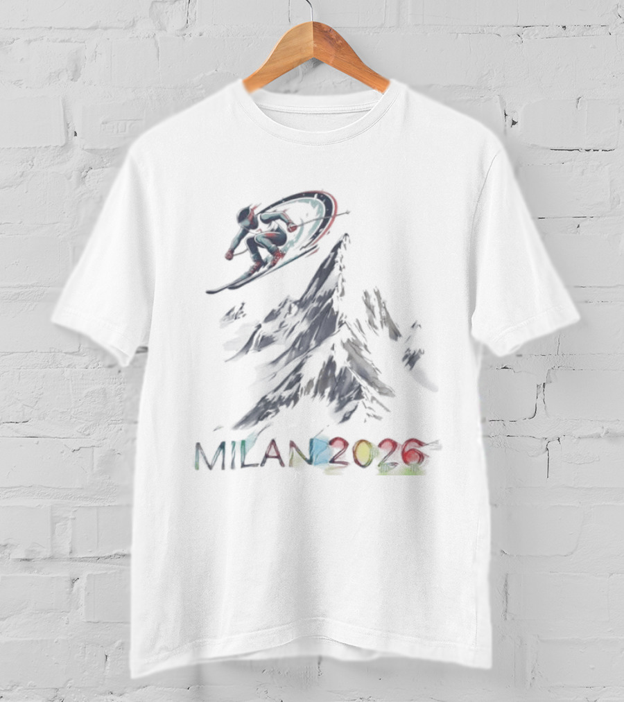 Milan 2026 Winter Olympic Ski And Snowboard Event With Colorful Rings T-Shirt