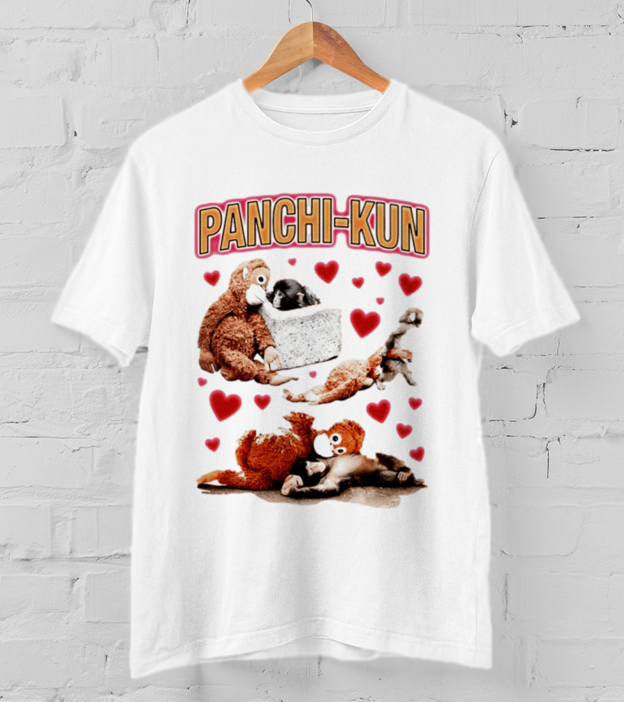 Panchi Kun Monkey Plush Love Hearts T-Shirt