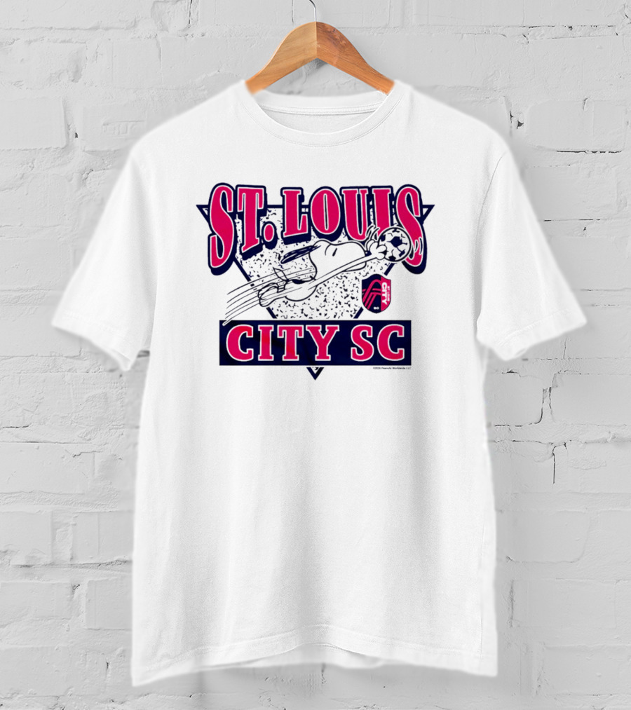 Snoopy Playing Soccer With St. Louis CITY SC Peanuts Collaboration T-Shirt