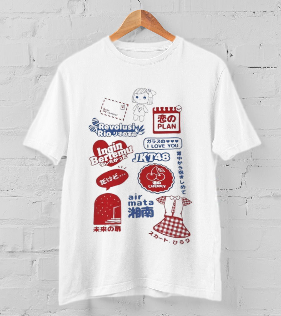 Revolusi Rio Ingin Bertemu I Love You Cherry Letter Doll Jatuh Cinta Hallo Kitty Sentuhan Manis Kecil Romantic Jika Pernah T-Shirt