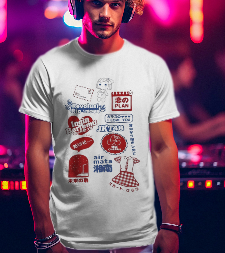 Revolusi Rio Ingin Bertemu I Love You Cherry Letter Doll Jatuh Cinta Hallo Kitty Sentuhan Manis Kecil Romantic Jika Pernah T-Shirt