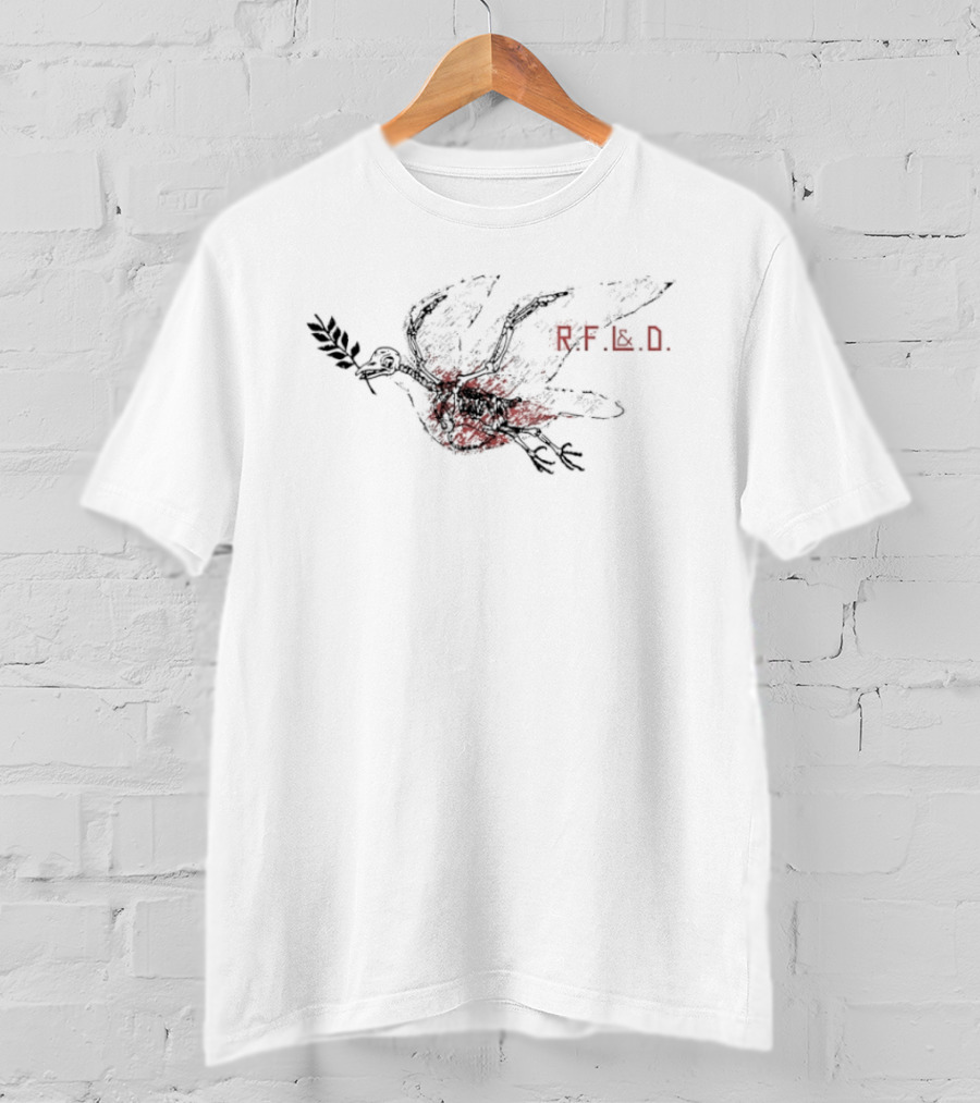 RF&D Skeleton Bird Holding A Twig In Dark Red Tones T-Shirt